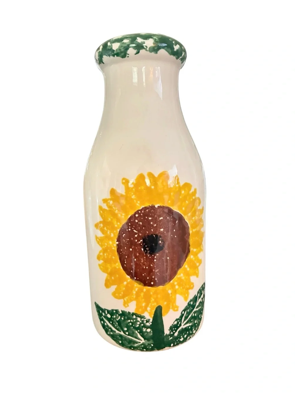 Vintage Crock Shop Santa Ana CA Sunflower Ceramic Milk Bottle Vase 🌻